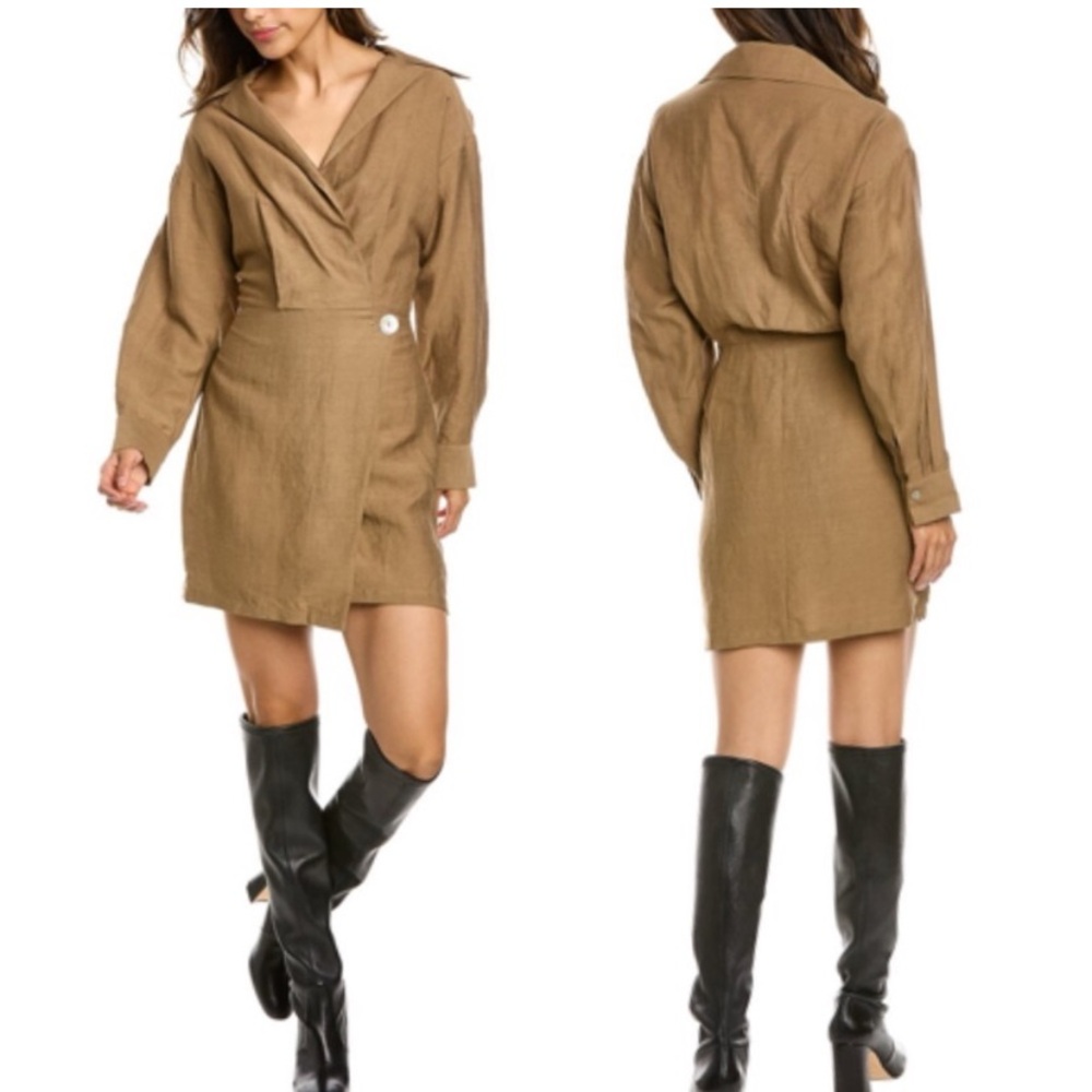 NWT vince Collared Linen-blend Wrap Dress
